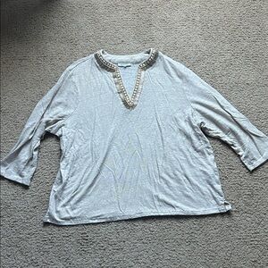 Chico's Embellished V-Neck 3/4 Sleeve Blouse